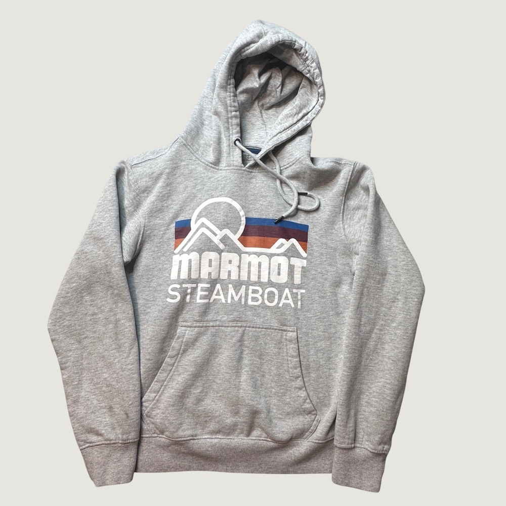 Marmot Hoodie Unisex Kids XS Steamboat Springs Colorado Gray Graphic Pullover